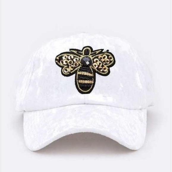 J. Elise Boutique Burgundy Golden Bee Patch Distressed Velour Velvet Fitted Cap - Picture 5 of 12